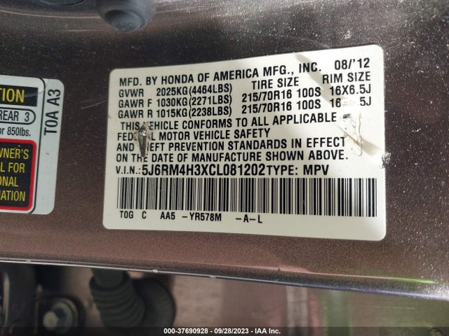 2012 HONDA CR-V 5J6RM4H3XCL081202 Photo 8