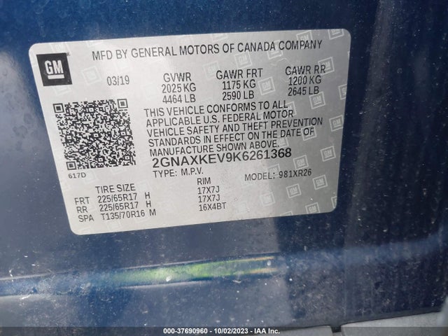 Chevrolet EQUINOX LT 2019 2GNAXKEV9K6261368 Image 9