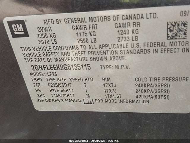 Chevrolet EQUINOX LS 2016 2GNFLEEK8G6135115 Image 9