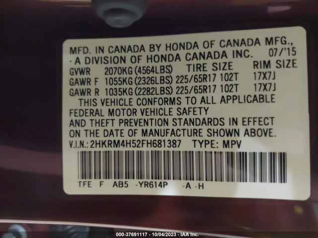 Honda CR-V EX 2015 2HKRM4H52FH681387 Image 9