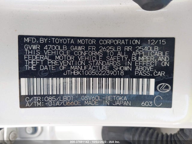 JTHBK1GG5G2239018 Lexus ES 350