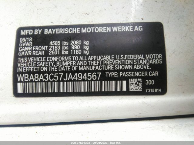 WBA8A3C57JA494567 BMW 3 Series 320i Xdrive