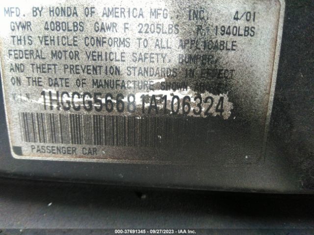 2001 HONDA ACCORD SDN 1HGCG56681A106324 Photo 8