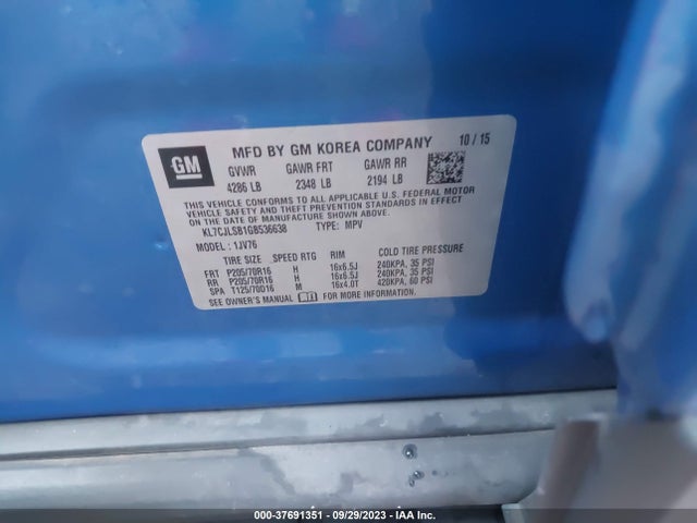 Chevrolet Trax Lt 2016 KL7CJLSB1GB536638 Image 9