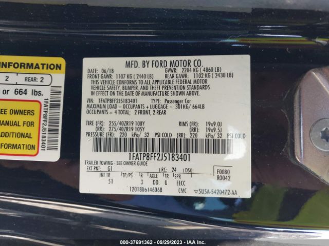 1FATP8FF2J5183401 Ford Mustang Gt Premium