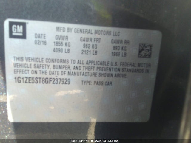 Chevrolet MALIBU LT 2016 1G1ZE5ST8GF237929 Image 9