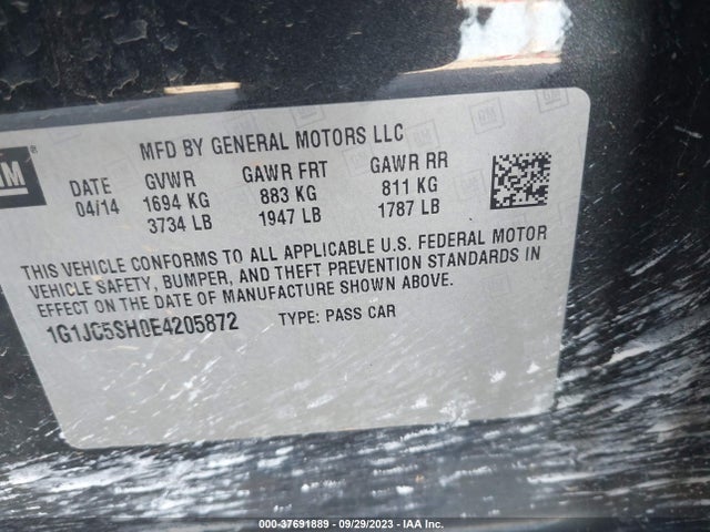 Chevrolet Sonic Lt Auto 2014 1G1JC5SH0E4205872 Image 9