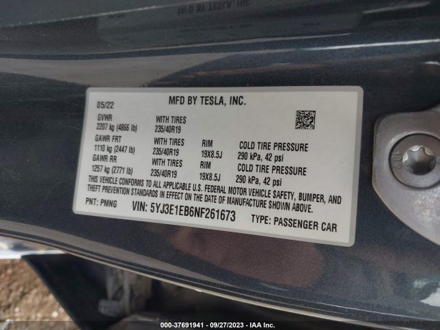Tesla Model 3 Long Range 2022 5YJ3E1EB6NF261673 Image 9