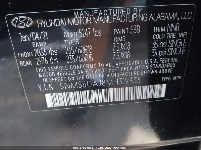 2021 HYUNDAI SANTA FE 5NMS6DAJ8MH319335 Photo 8