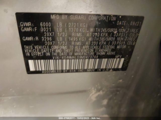 4S4WMALD9M3473768 Subaru Ascent Limited