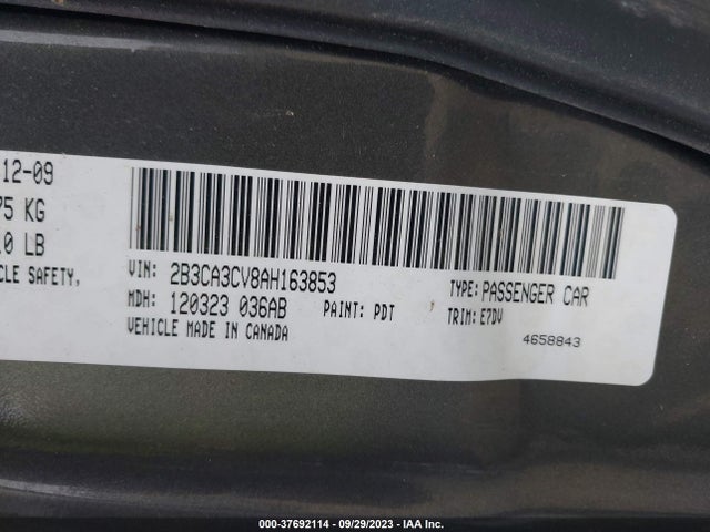 2010 DODGE CHARGER SXT VIN: 2B3CA3CV8AH163853