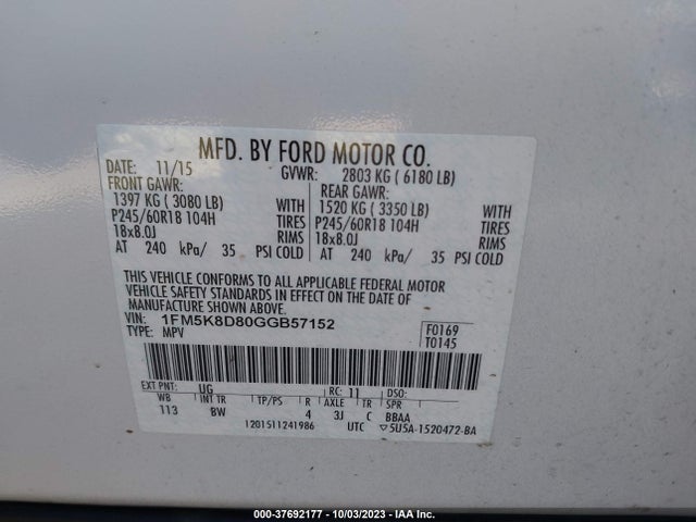 Ford EXPLORER XLT 2016 1FM5K8D80GGB57152 Image 9