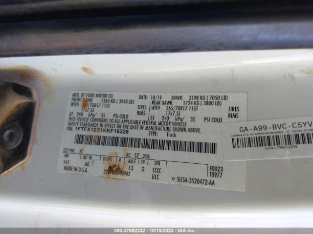 1FTFX1E51KKF16228 Ford F-150 Xl/xlt/lariat