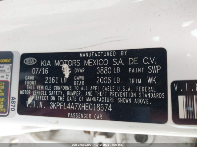3KPFL4A7XHE018674 KIA FORTE LX