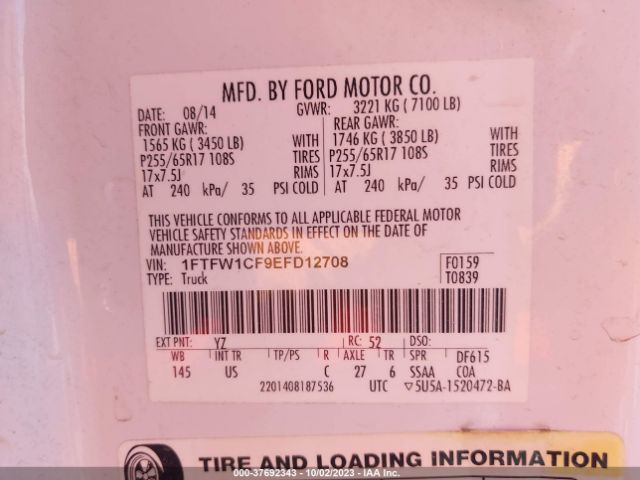 1FTFW1CF9EFD12708 Ford F-150 Xl/stx/xlt/fx2/lariat