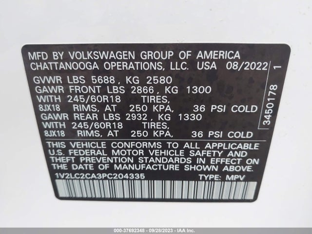 2023 VOLKSWAGEN ATLAS CROSS SPORT 2.0T SE VIN: 1V2LC2CA3PC204335