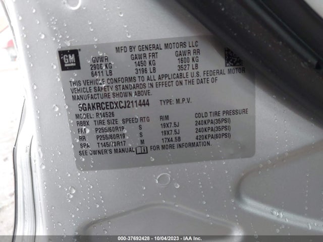 2012 BUICK ENCLAVE LEATHER VIN: 5GAKRCEDXCJ211444