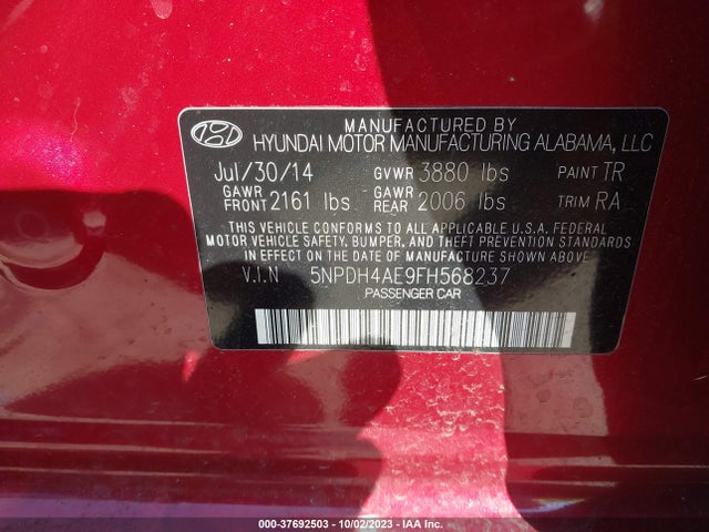 Hyundai ELANTRA SE 2015 5NPDH4AE9FH568237 Image 9