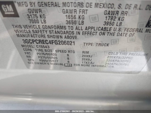 2015 CHEVROLET SILVERADO 1500 1LT VIN: 3GCPCREC4FG206021