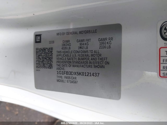 Chevrolet Camaro 1lt 2019 1G1FB3DX5K0121437 Image 9