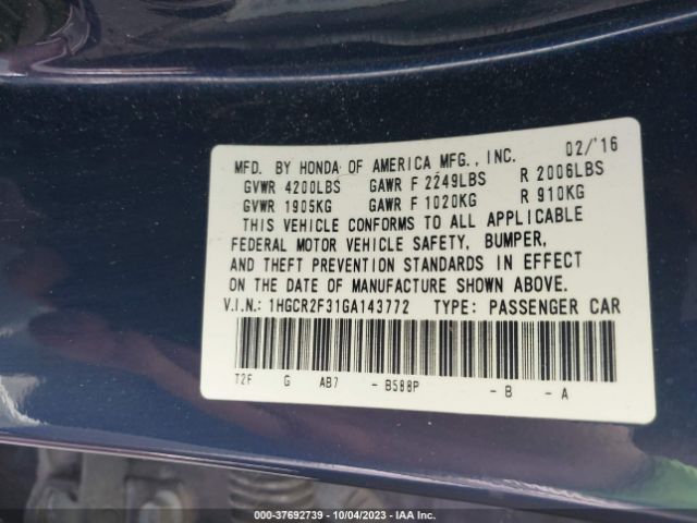 1HGCR2F31GA143772 Honda ACCORD LX