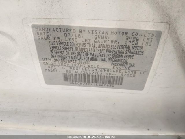 3N1CN7AP4JL887631 Nissan Versa Sedan S Plus