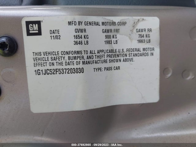2003 CHEVROLET CAVALIER VIN: 1G1JC52F537203030