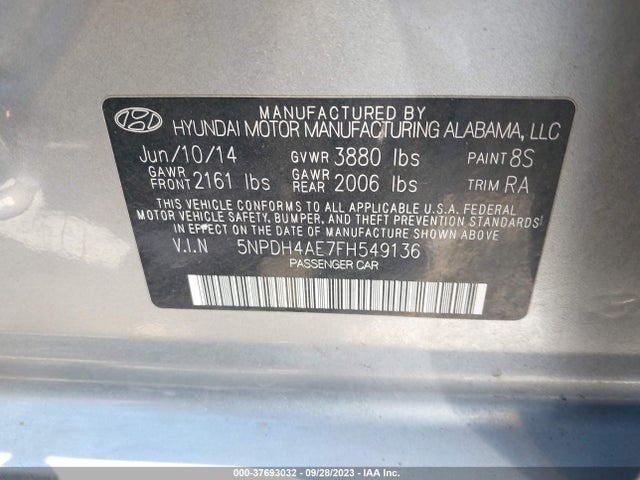 2015 HYUNDAI ELANTRA SE VIN: 5NPDH4AE7FH549136
