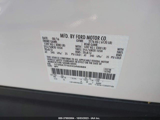 1FM5K7F83HGA60889 Ford Explorer Limited