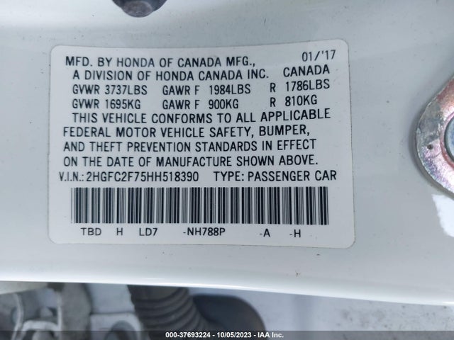 Honda CIVIC EX 2017 2HGFC2F75HH518390 Image 9