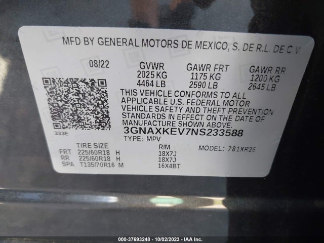 Chevrolet EQUINOX LT 2022 3GNAXKEV7NS233588 Image 9