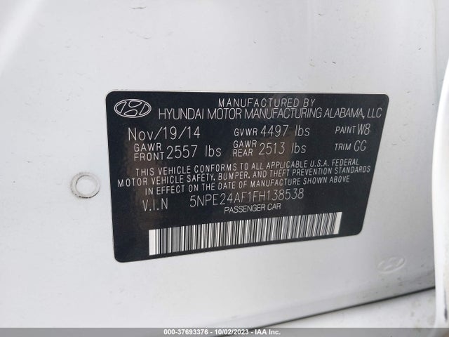 2015 HYUNDAI SONATA 2.4L SE VIN: 5NPE24AF1FH138538