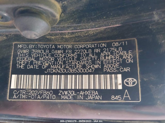 2011 TOYOTA PRIUS I/II/III/IV/V VIN: JTDKN3DU3B5300047