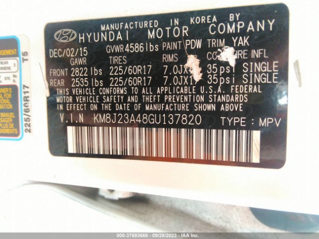 KM8J23A48GU137820 Hyundai TUCSON SE