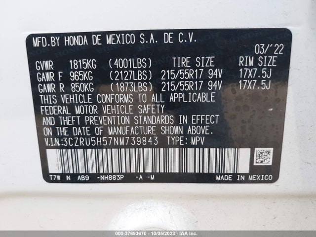 Honda HR-V EX 2022 3CZRU5H57NM739843 Image 9