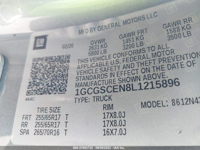 2020 CHEVROLET COLORADO 2WD LT VIN: 1GCGSCEN8L1215896