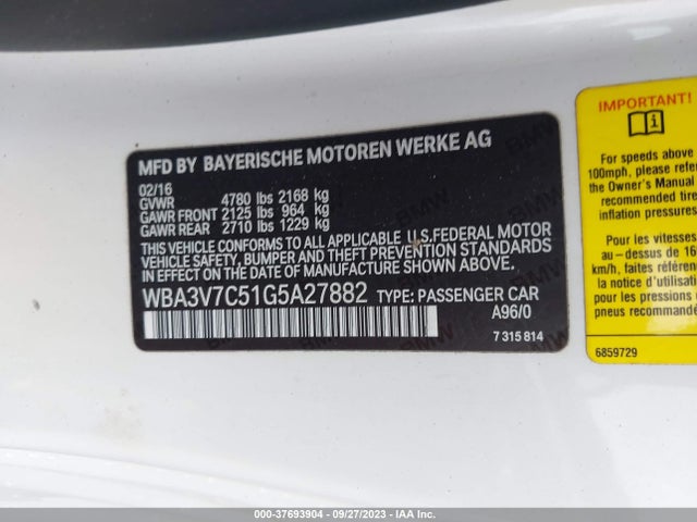 2016 BMW 4 SERIES 428I VIN: WBA3V7C51G5A27882