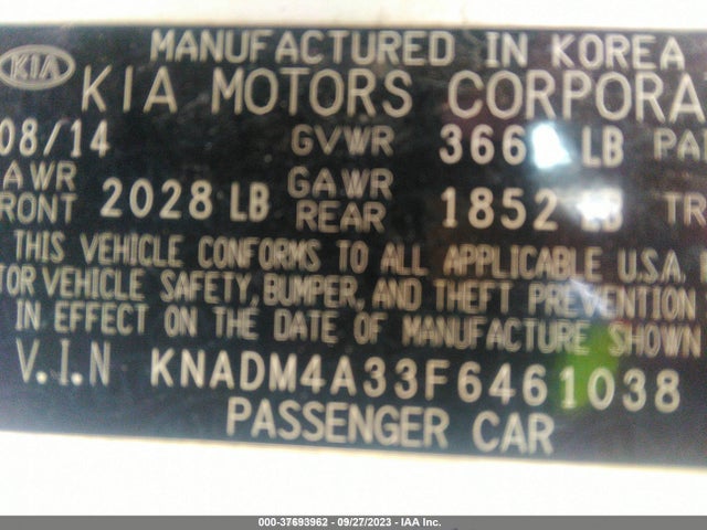 2015 KIA RIO LX VIN: KNADM4A33F6461038