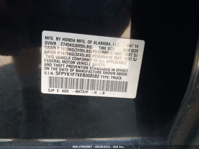 5FPYK1F7XEB008582 Honda Ridgeline Sport