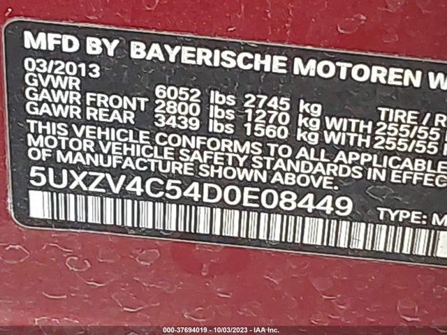 2013 BMW X5 XDRIVE35I VIN: 5UXZV4C54D0E08449