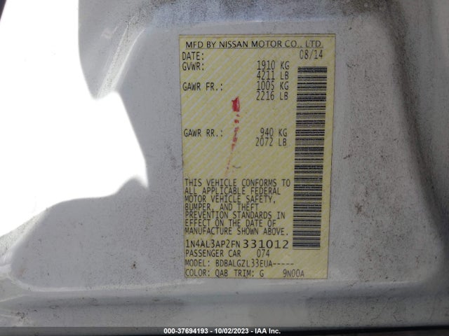Nissan Altima 2.5 S 2015 1N4AL3AP2FN331012 Image 9