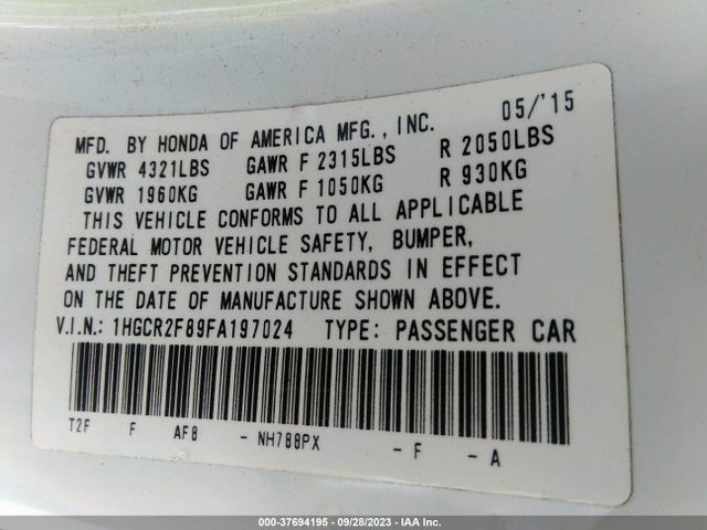 Honda Accord Ex-l 2015 1HGCR2F89FA197024 Image 9