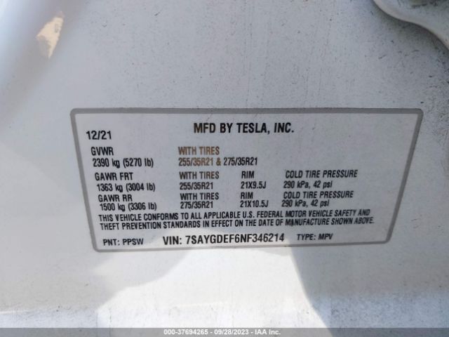 7SAYGDEF6NF346214 Tesla Model Y Performance