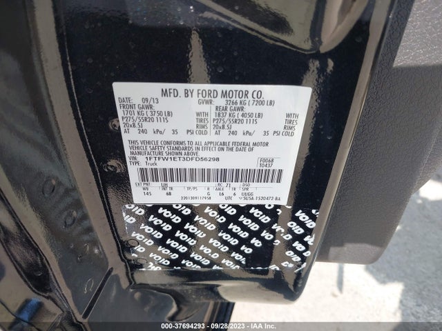 2013 FORD F-150 XL/XLT/FX4/LARIAT VIN: 1FTFW1ET3DFD56298
