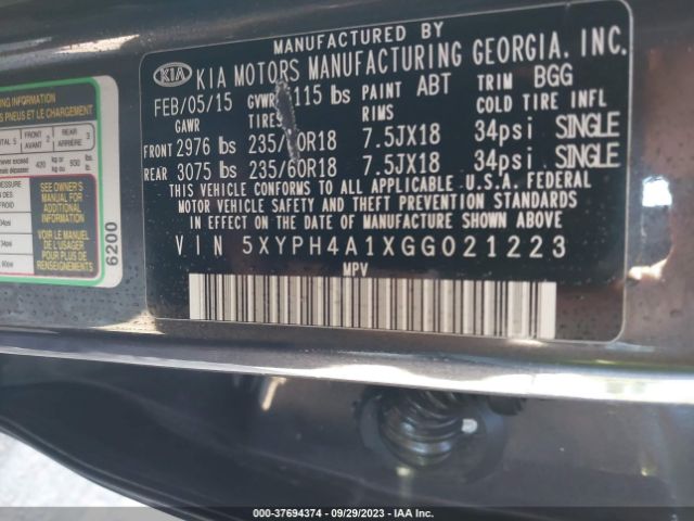 5XYPH4A1XGG021223 KIA SORENTO EX