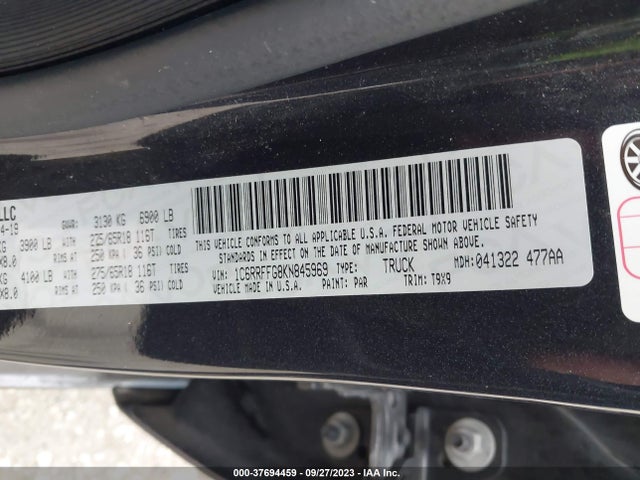 1C6RRFFG8KN845969 RAM 1500 Big Horn/lone Star