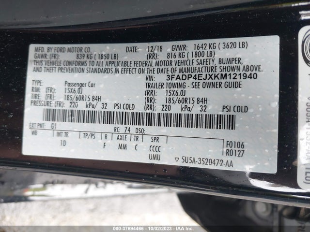 Ford FIESTA SE 2019 3FADP4EJXKM121940 Image 9