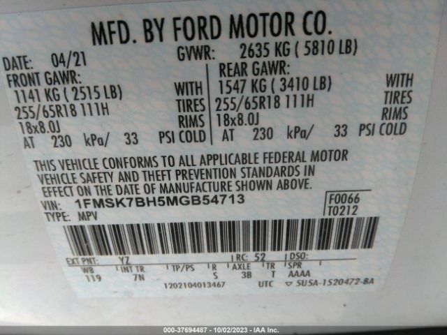 1FMSK7BH5MGB54713 Ford Explorer Base