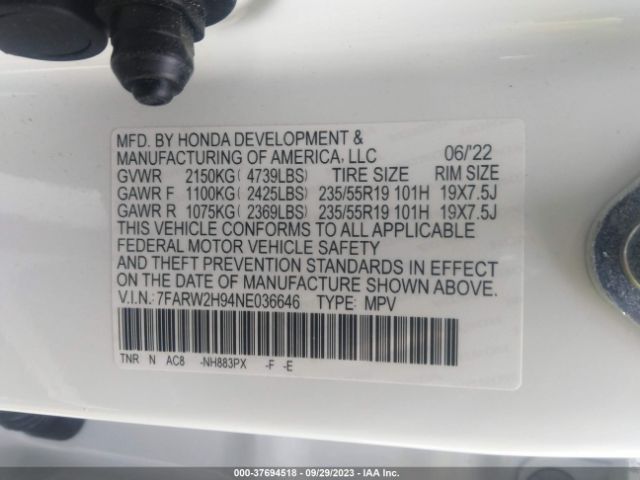 7FARW2H94NE036646 Honda Cr-v Touring