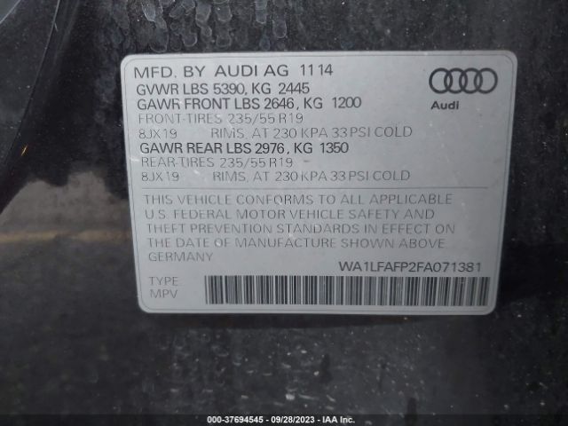 2015 AUDI Q5 WA1LFAFP2FA071381 Photo 8